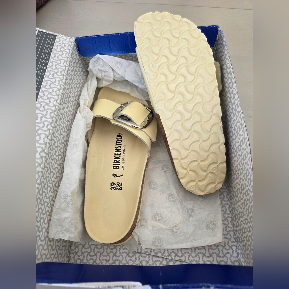 NWT Birkenstock Women's Sandals Madrid Big Buckle Natural Leather Patent S8 - Picture 11 of 15